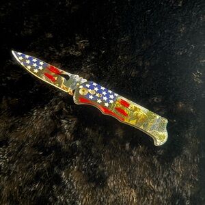 American Flag Decorative Folding Knife - Patriotic Red, White, Blue, Gold